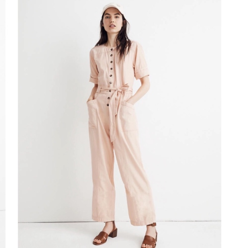 Madewell Top-Stitched Coverall Blush Pink Jumpsuit